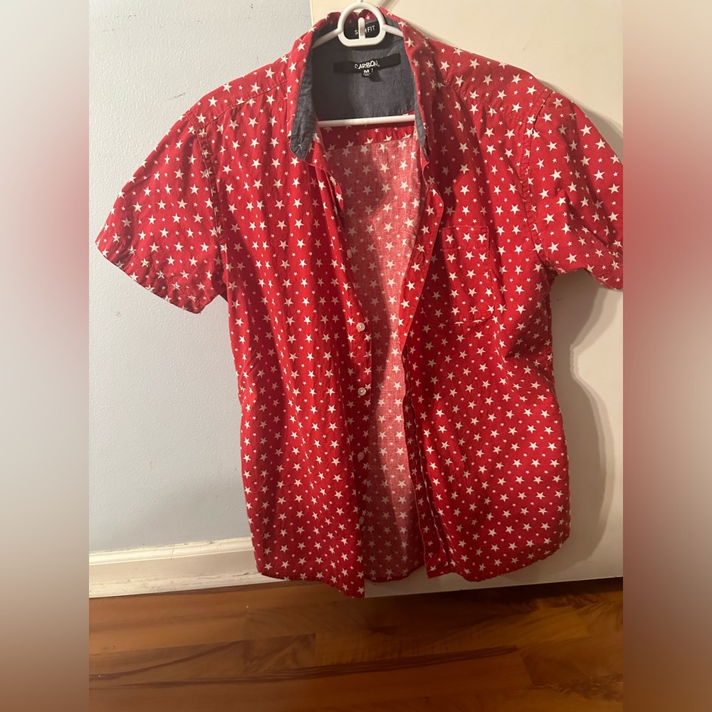 Red with white stars button up short sleeve